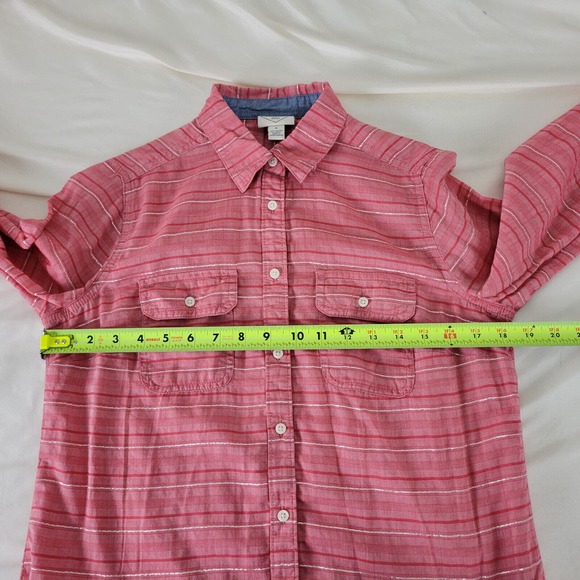 St. John's Bay Womens Shirt Small Top Pink Red Striped Long Sleeve Button Down - Picture 5 of 11